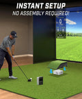 Golfer using Golf Simulator Projector Cover With Turf Floor Mounted Enclosure For LED Projectors in virtual scene