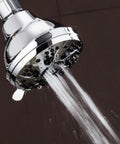 Six Setting Chrome Shower Head With 2.5 GPM Flow Delivers Beast Mode Power Even On Low Water Pressure in action spraying water