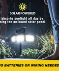Bionic Motion Sensing Solar Powered LED Black Flood Light, Wireless Outdoor Floodlight illuminating garden at night.