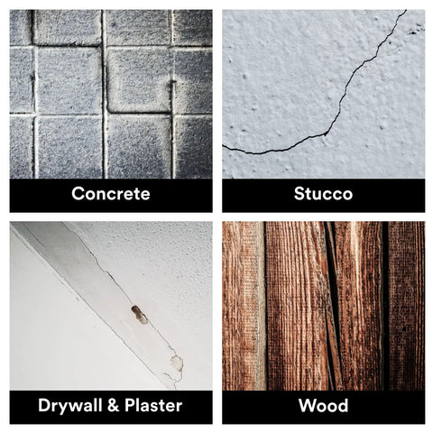 Cracks in concrete, stucco, drywall, plaster, and wood surfaces for Heavy Duty Crack Repair For Walls And Ceilings, 7 Oz Squeeze Tube With Precision Tip To Directly Fill Cracks, Dries Fast And Strong, 3x Faster Than Vinyl Spackling, Interior Or Exterior Use When Sealed With Paint.