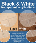 Two 10-inch clear acrylic center finder discs, black and white printed, for drawing circles.