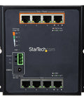 Rock Solid Eight Port Gigabit PoE Switch With Four Powered Ports And One Twenty Watt Budget front view with data and power connections.