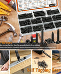 Heavy Duty 288 Piece Black Wood And Sheet Metal Screws Kit sizes 4 6 8 10 with Phillips pan and flat heads in box