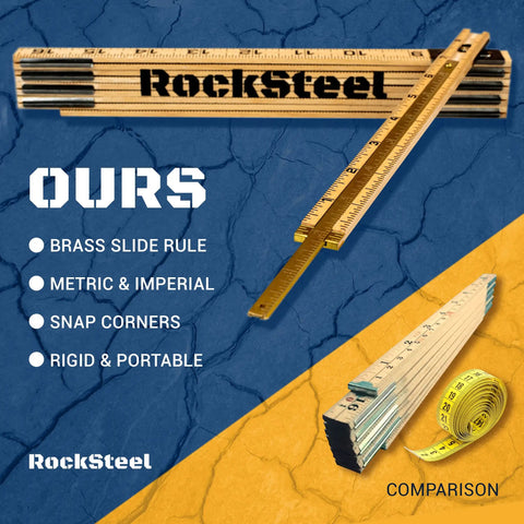 Folding Ruler With Brass Slide Rule For Carpenters And Tradesmen, heirloom wooden measuring stick with durable brass joints.