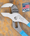 Tongue And Groove Pliers 415 With Smooth Jaw Non Marring Grip High Carbon Steel 10 Inch For Delicate Fixtures And Soft Surfaces, Secure Non Slip Hold In Tight Spaces on rusted metal surface with USA logo