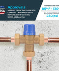 Half Inch Thermostatic Mixing Valve With Sweat Connections And Barb Fittings, Integral Checks, Brass Plumbing Fitting HG110-D