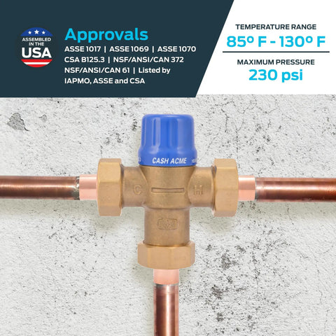 Half Inch Thermostatic Mixing Valve With Sweat Connections And Barb Fittings, Integral Checks, Brass Plumbing Fitting HG110-D
