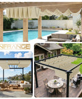 Outdoor spaces with 7' x 12' Retractable Wave Sun Shade Sail For Patio Porch Garden Backyard Beige Durable Breathable Polyethylene Fabric