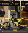 Heavy Duty Electric Dirt Bike Two Pack crafted for teens and adults, showcasing specifications and rider height recommendations.