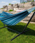 Cozy Double Cotton Hammock With Space Saving Steel Stand For Two People, 450 Lb Capacity, Upgraded Polyester End Strings