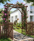 7.1Ft Wooden Garden Arbor With Gate And Picket Fences Lattice Sides Weather Resistant Arch Trellis For Climbing Plants Outdoor Yard