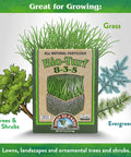 Front view of Bio Turf Lawn Food 8 3 5 All Natural Organic Fertilizer For Grass Lawn Landscape And Ornamentals OMRI Listed.
