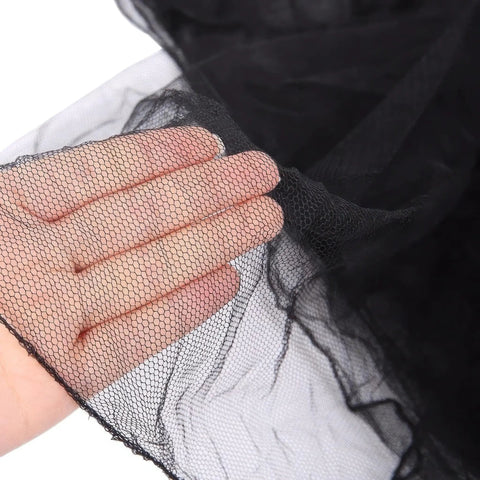Close-up of black 10x10 Ft Mosquito Netting for Garden Patio Doors Windows Outdoor and Indoor Use Raised Bed Screen Mesh Barrier