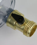 HydroFeed 32-Ounce In-Line Auto-Mix Fertilizer Injector System valve connection showing brass fitting and clear tank interface.