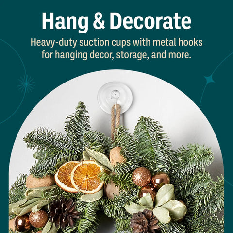 Four Pack Heavy Duty Suction Cup Hooks For Shower Glass Walls Up To Seven Pound Load holding holiday wreath