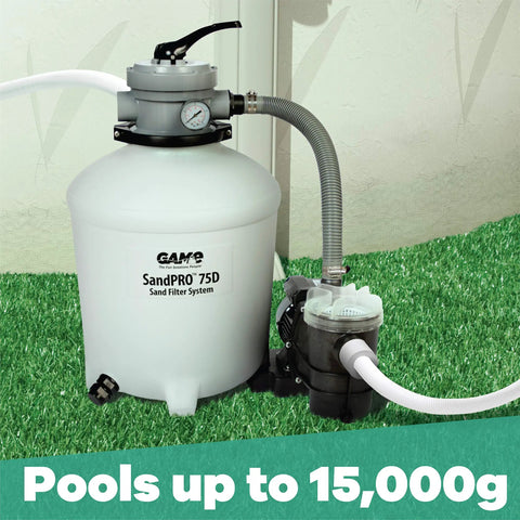 SandPRO 75D Series 0.75HP Replacement Pool Sand Filter Unit For Intex And Bestway Above Ground Pools installed outdoors