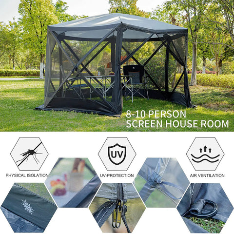 Pop Up Gazebo Screen House Tent 11.5 Ft For 8 To 10 People Instant Canopy Shelter with Netting in outdoor setting