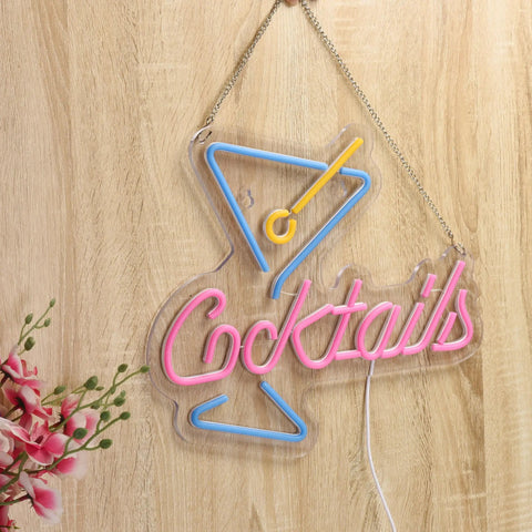 Lit Neon Sign Cocktails For Home Bar And Man Cave Led Dimmable Lights 15x13 Inch USB Cable 70 Inches Flexible Silicone Neon Art