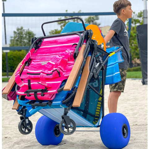 Heavy Duty Folding Beach Cart With Balloon Wheels 13 By 7 Inch Ocean Utility Holds Four Chairs Umbrella Holder Removable
