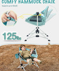 Kid sitting on Kids Hammock Chair Foldable With Stand, Portable Camping Swing Chair with cup holder, outdoor setting