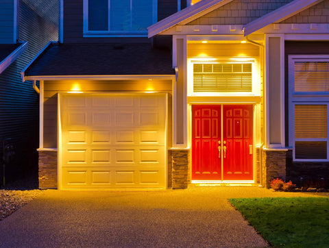 LED Bug Light A19 Replaces 100W Incandescent, Amber Yellow Spectrum For Porch Patio Deck illuminating a house entrance