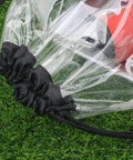 Close-up of Clear Drawstring Bags Two Pack, Waterproof Stadium Security Approved Small Clear Bags with black drawstring on grass.