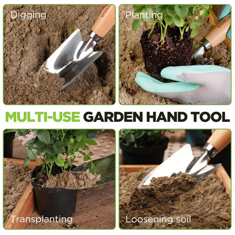 11 Inch Garden Hand Trowel With Wood Handle, Tough As Nails Heavy Duty Polished Stainless Steel Digging Tool used for planting, weeding
