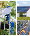 Installation of Dual Glass Bifacial 100W Solar Panel Kit With 10A PWM Charge Controller for off-grid systems on various structures.