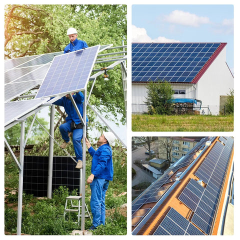 Installation of Dual Glass Bifacial 100W Solar Panel Kit With 10A PWM Charge Controller for off-grid systems on various structures.
