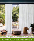 Outdoor Mosquito Net For Porch, Patio, Gazebo 2 Panels Waterproof Sheer Tulle Curtains, Mesh Privacy Drapes With DIY Adjustable Length, White, 118 By 98 Inches installed in patio setting