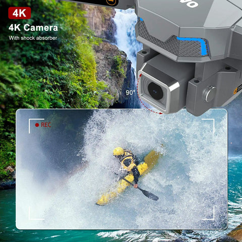 4K EIS Drone With UHD Camera For Adults 30 Minute Flight Time Brushless Motors 5GHz FPV Transmission Auto Return Home Follow Me For Beginners Grey Aerial Quad Copter capturing kayaker on waterfall.