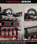 48 Inch Power Tools Organizer Wall Mount With Four Heavy Duty Shelves, 12 Drill Holders, Side Hooks And Bottom Tool Rack For Garage And Workshop