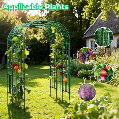 Big Ol 7.22 Foot Tall Double Arch Garden Trellis For Climbing Plants And Flowers Large Arbour Archway With Vegetables In Green