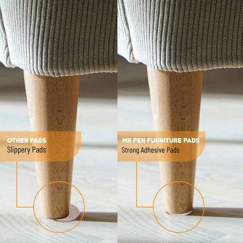 Comparison of felt furniture pads under chair legs showing effectiveness of Felt Furniture Pads Set With 133 Pieces Brown And Beige.