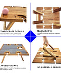 Portable Wine Picnic Table in Acacia Wood With Larger Foldable Tray Charcuterie Board Surface For Camping Glamping Concerts