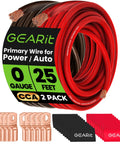 0 Gauge Car Audio Wiring Kit 3-In-1 With 1/0 AWG CCA Power And Ground Cable, 25 Ft Each In Black And Red, Includes 10 Lugs And 20 Heat Shrink For Amp Install, Heavy Duty Ground And Power Cable For Your Rig