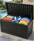 Open Beefy 258 Gallon Resin Deck Box With Lockable Patio Storage, Waterproof Tool Box for garden cushions and pool supplies