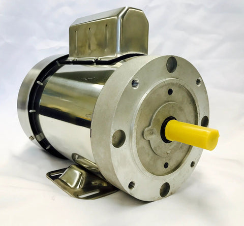 Heavy Duty Stainless Steel Boat Lift Motor 1 HP 1725 RPM 56C Frame Direct Mount close-up view with yellow shaft.