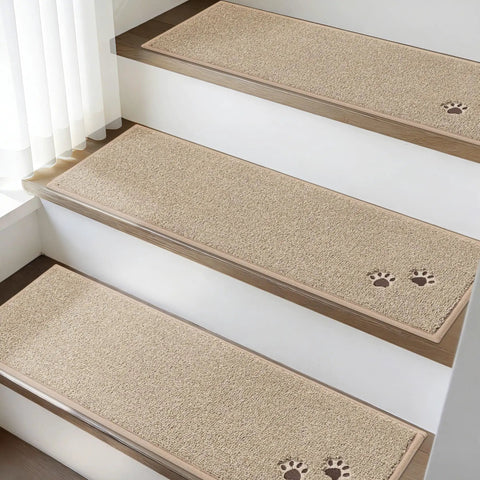 Non Slip Stair Treads For Wooden Steps 28x9 Inches Indoor Carpet Stair Runner Machine Washable Soft Polyester Mats Beige