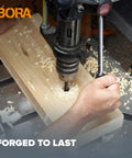 Top Shelf 2 Inch Tempest Forstner Bit With 3/8 Inch Shank And 3.5 Inch Length for clean wood drilling in use.