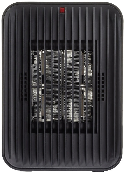 Front view of Portable Ceramic Space Heater for Indoor Use with visible heating elements and black grill design.