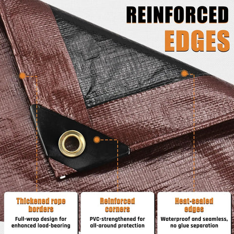 Close-up of 10x12Ft Heavy Duty Tarp With 10 Mil Thickness Waterproof Tear Resistant Poly Tarp With Reinforced Edges And Brass Grommets