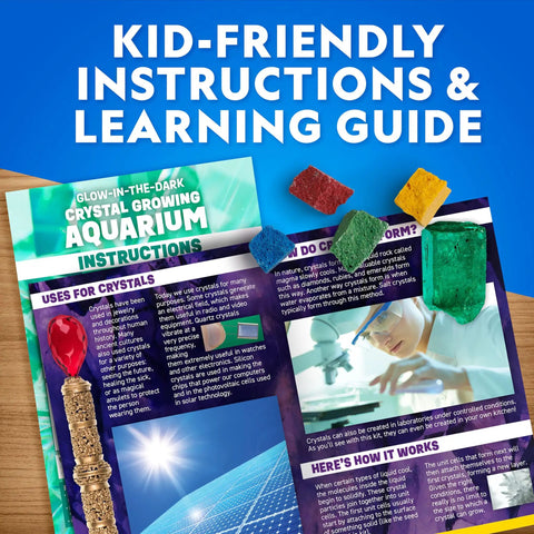 Kid-friendly instructions for Underwater Crystal Growing Science Kit For Kids Grow 8 Colorful Crystals In A 360 Degree Viewing Canister