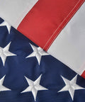 Close-up of Patriotic 2x3 Ft USA Flag Crafted From Oxford Polyester with vivid colors, sewn stripes, embroidered stars.
