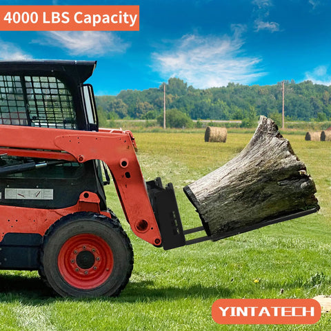 Heavy Duty 4000 Lb Skid Steer Pallet Forks 48 Inch Forklift Blades For Tractors Hauling Large Log On Farm
