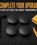 Four Pack Slick Wheel Center Caps Featuring Straight Forward Snap In Fit And Rust Proof Abs Build With Polished Chrome Rings, 60mm size.