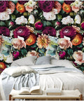 Peel And Stick Floral Wallpaper Rose Daisy Removable Mural For Walls Easy No Mess Vinyl Wall Decor In Black Pink Purple Wild Garden Pattern Renters Friendly 17.7In By 32.8Ft covering bedroom wall