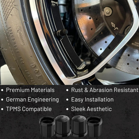 TPMS Tire Valve Caps Set Of 4 Black Alligator EHA Secure Air Pressure Caps For Audi BMW Mercedes Porsche Tesla VW And More