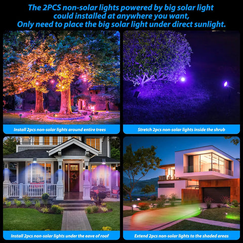 Multicolor Solar Spot Lights Outdoor 100LED with 3.5W Panel Powers Two 40LED Color Changing Spots IP68 Waterproof 9 Lighting Modes