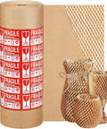 Top Shelf Honeycomb Packing Paper Stretch Roll With Extra Fragile Labels For Moving And Shipping Lightweight Cushion Wrap.
